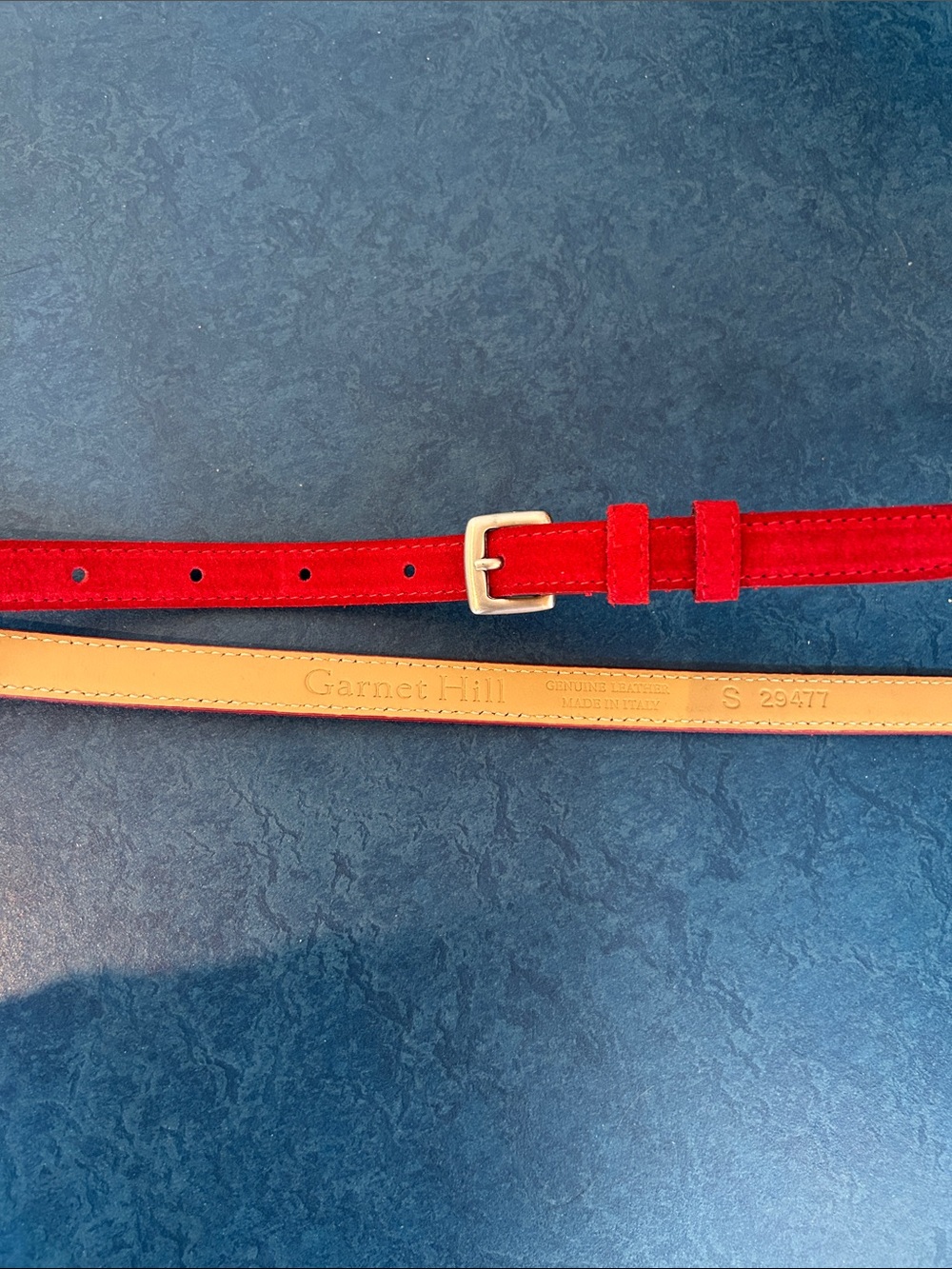 Garnet Hill Red Suede Skinny Belt with Silver Buckle